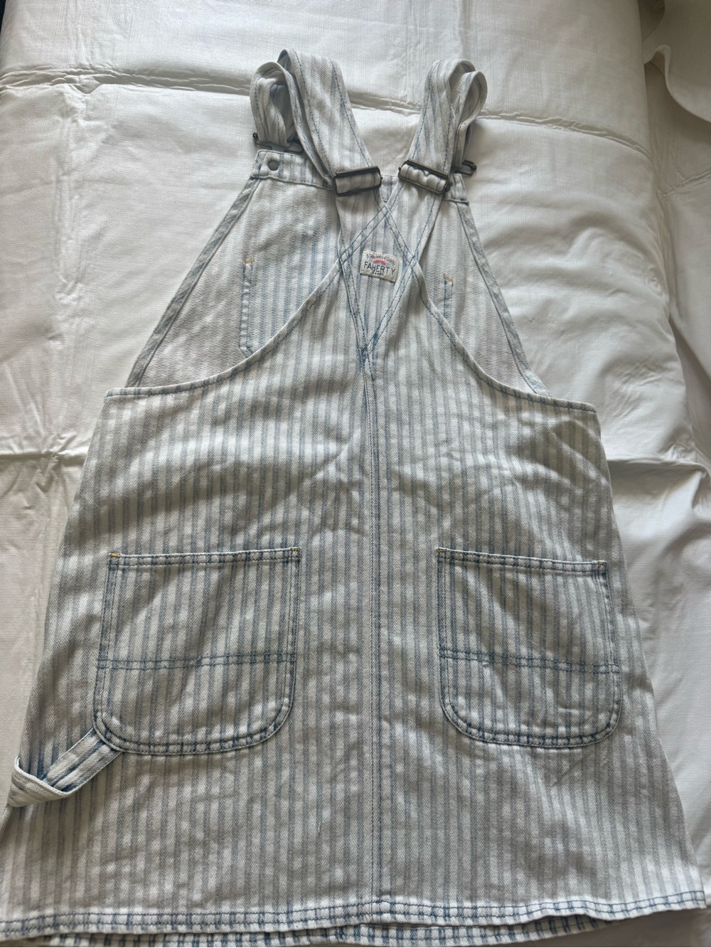 Faherty Light Blue and White Striped Overall Detail - Picture 2 of 4